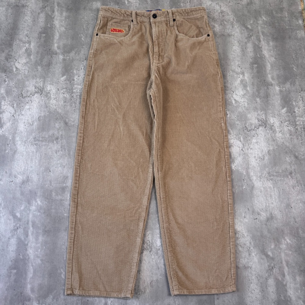 Empyre Corduroy Pants Mens 32 Tan Baggy Skate Y2K Grunge Streetwear Embroidered